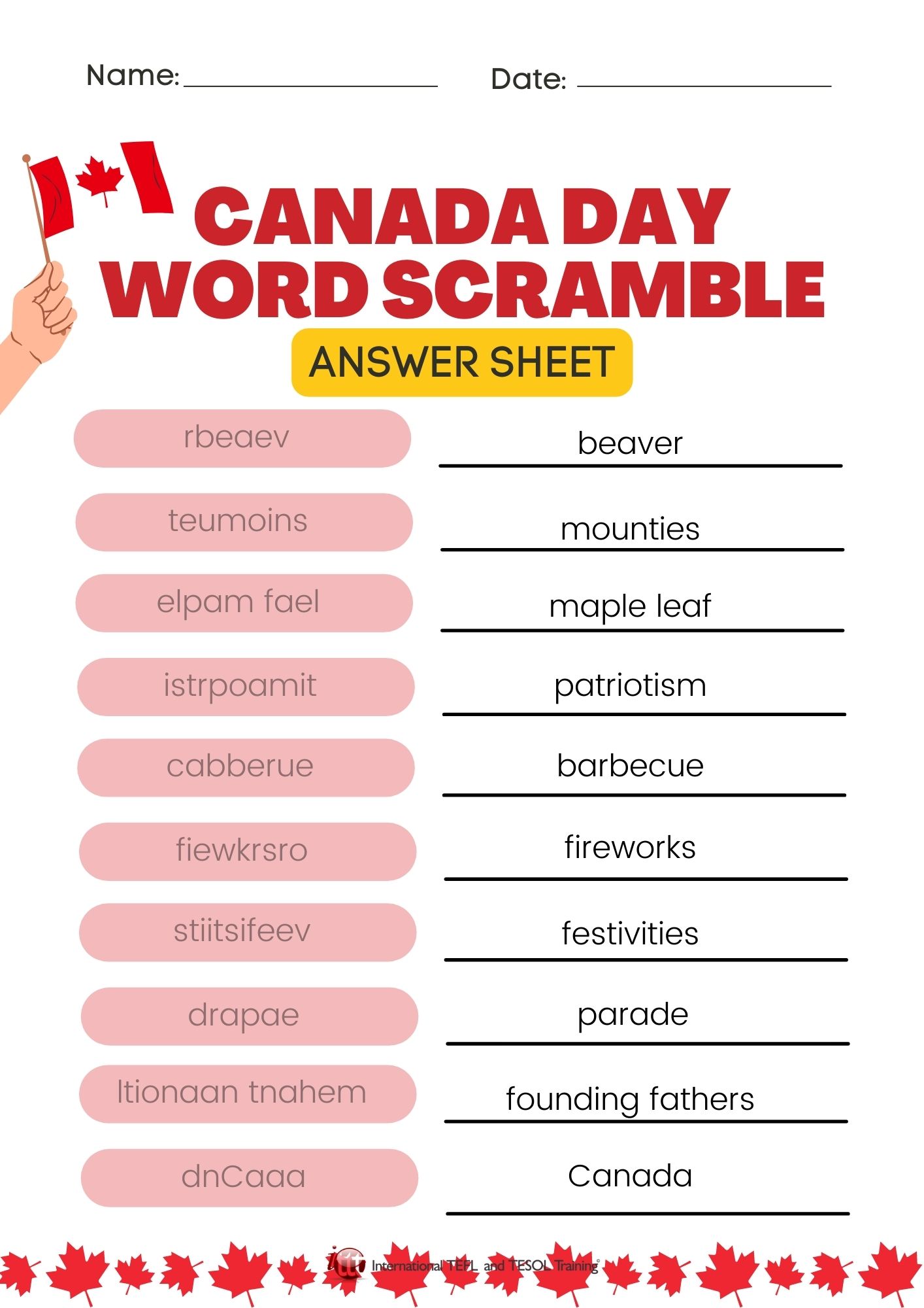 Canada Day Word Scramble ITTT Canada Day Word Scramble ITTT
